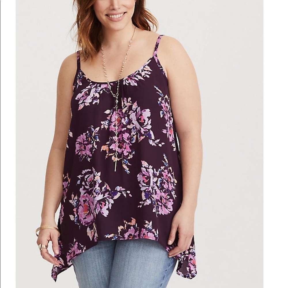 Purple floral georgette sharkbite cami